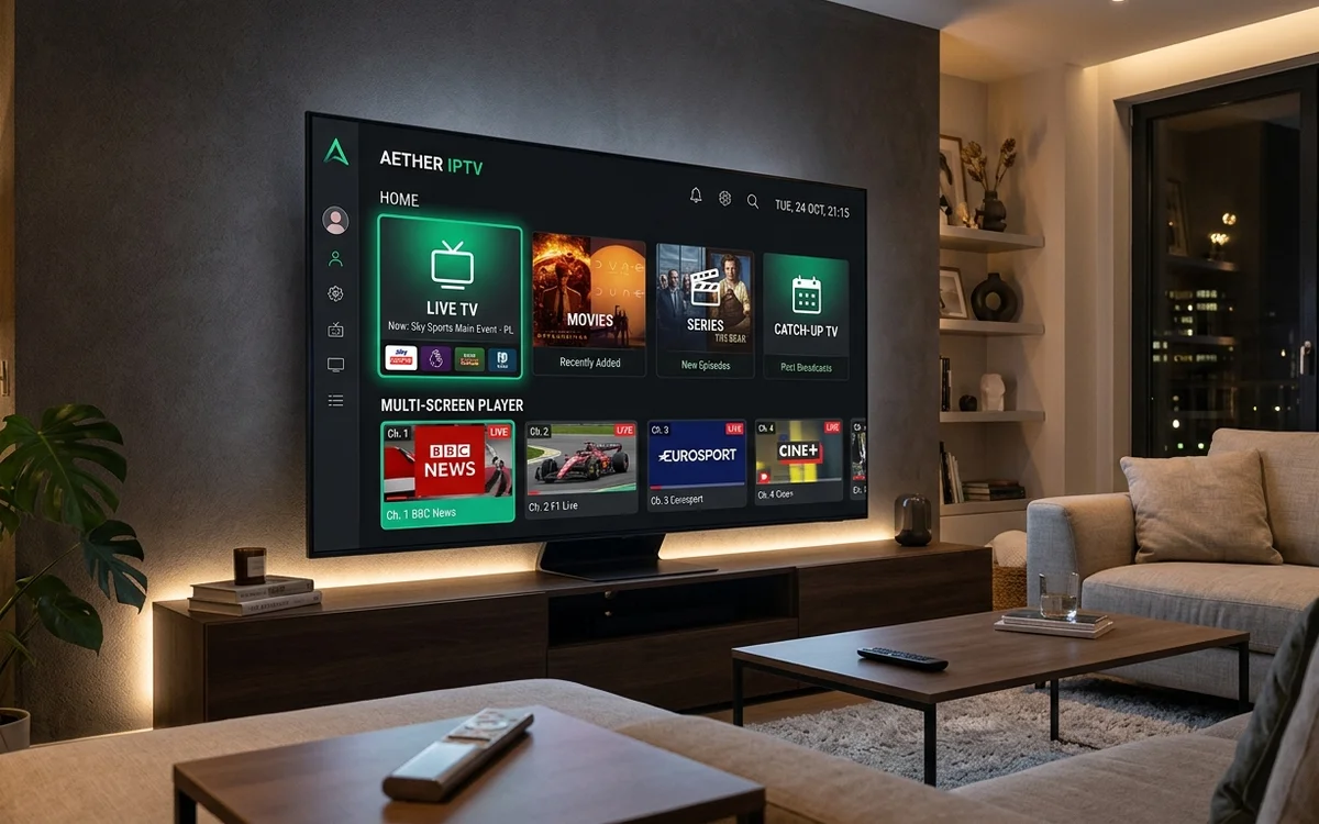 Interfaccia dashboard dell applicazione IPTV Smarters Pro su Smart TV